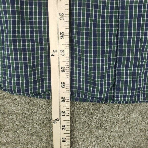 Chaps Shirt Large L Mens Green Blue Check Long Sleeve Logo Collared Button Down - Picture 3 of 7
